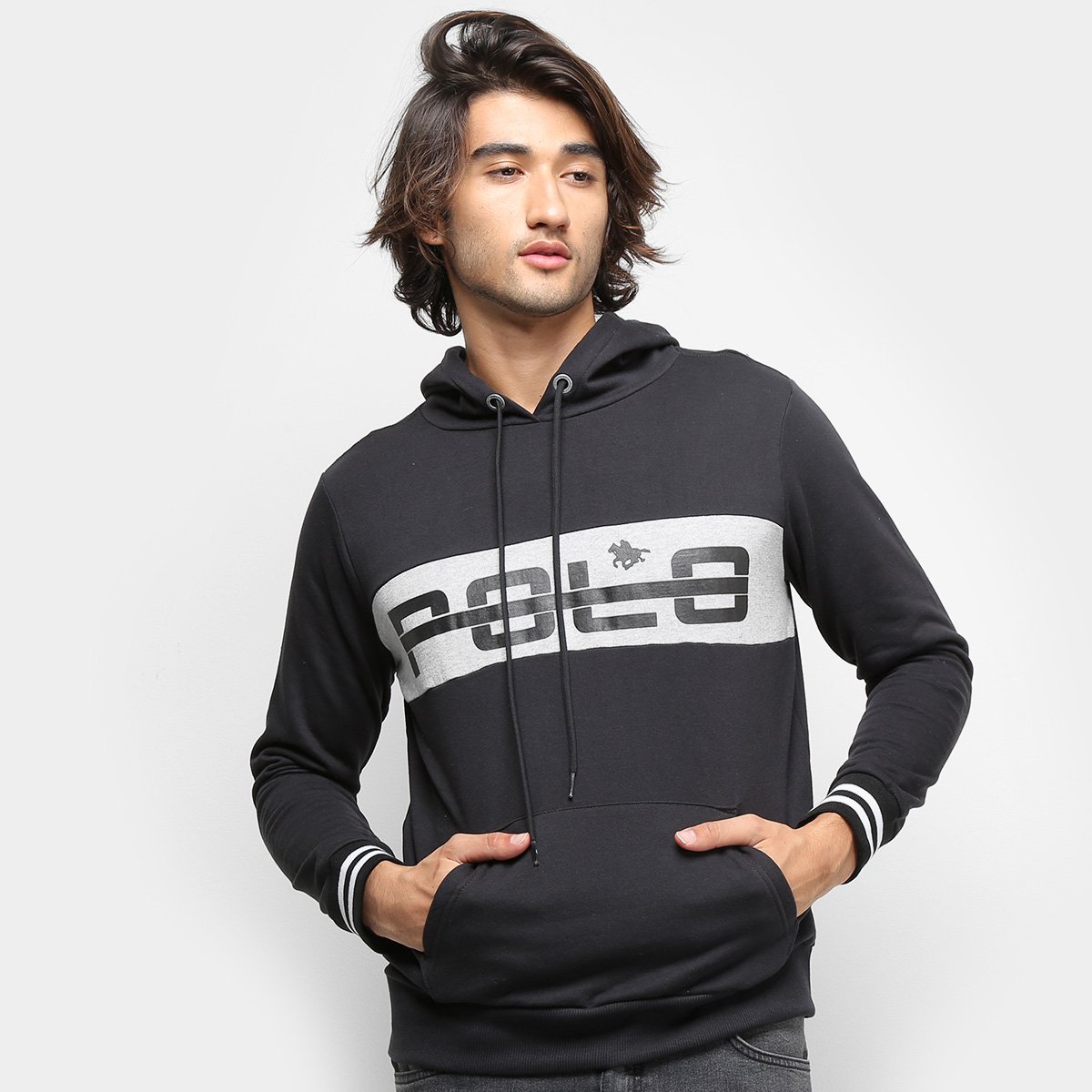 polo moletom com capuz logo
