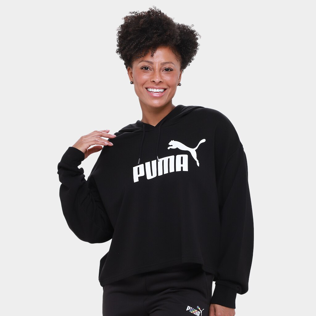 Moletom Puma Cropped Logo C/ Capuz Feminino