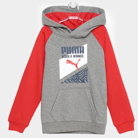 Moletom Puma Fun Ind Graphic Hooded c/ Capuz Infantil - Cinza