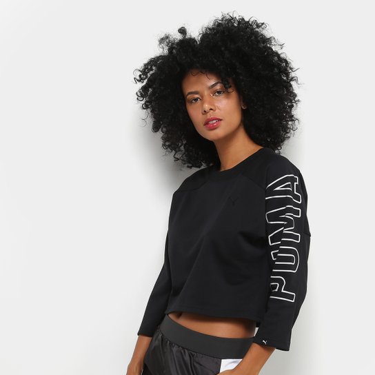 Moletom Puma Fusion Cropped 7/8 Sweatshirt Feminino - Preto