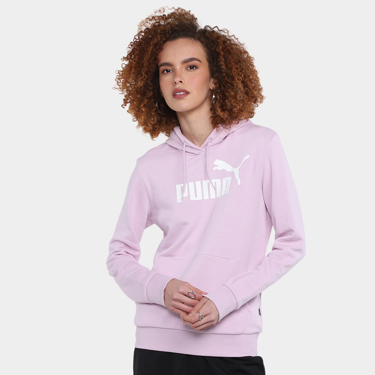 Moletom Puma Logo Com Capuz Feminino Rosa Netshoes