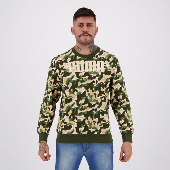 Moletom Puma Rebel Camo Crew Masculina - Verde