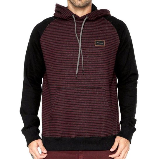 Moletom Quiksilver Especial Stripes Hood Vinho+Preto Netshoes