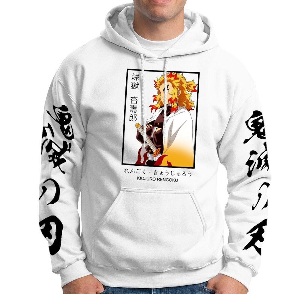 Moletom Rengoku Kimetsu No Yaiba Otaku Em Algodão Com Capuz