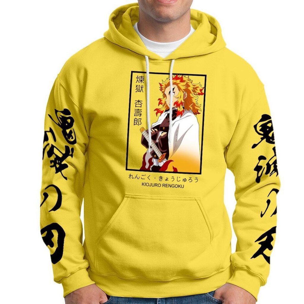 Moletom Rengoku Kimetsu No Yaiba Otaku Em Algodão Com Capuz