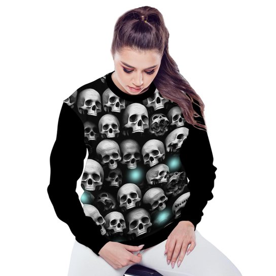 Moletom Stompy Fechado Feminino Estampado - Preto
