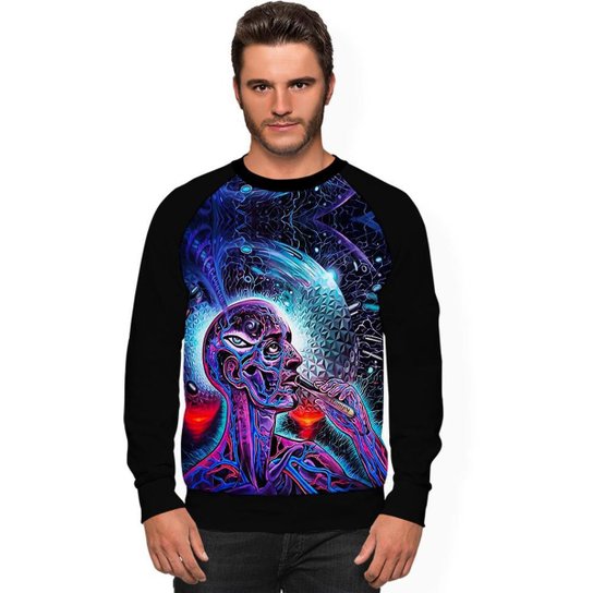 Moletom Stompy Raglan Masculino Psicodelico Rave - Preto