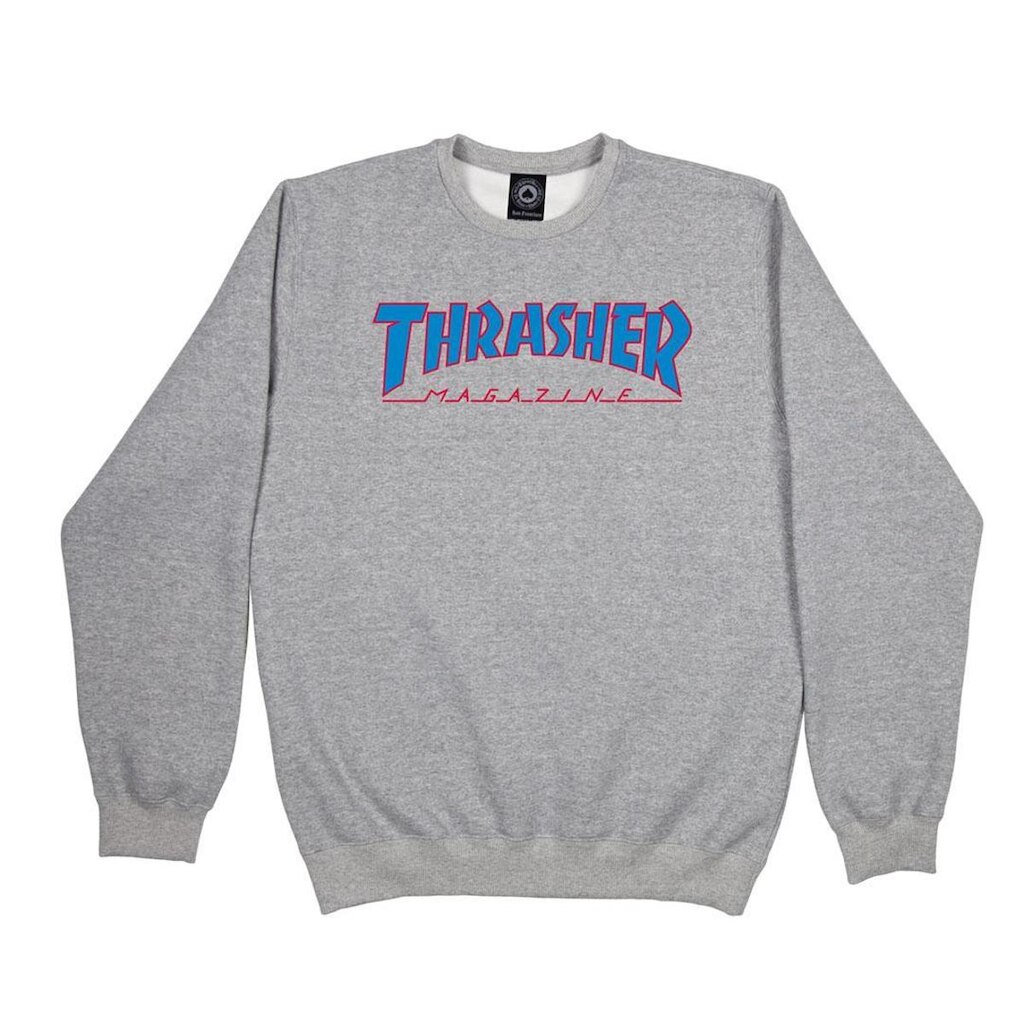 Moletom Thrasher Magazine Careca Outlined - Cinza Mescla/Azul