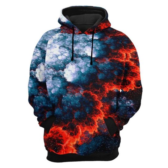 Moletom Tie Dye Bolso Canguru com Capuz Estampa Lava de Vulcão - Colorido