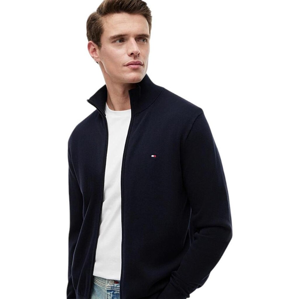 Moletom Tommy Hilfiger Essential Cotton Com Ziper Preto