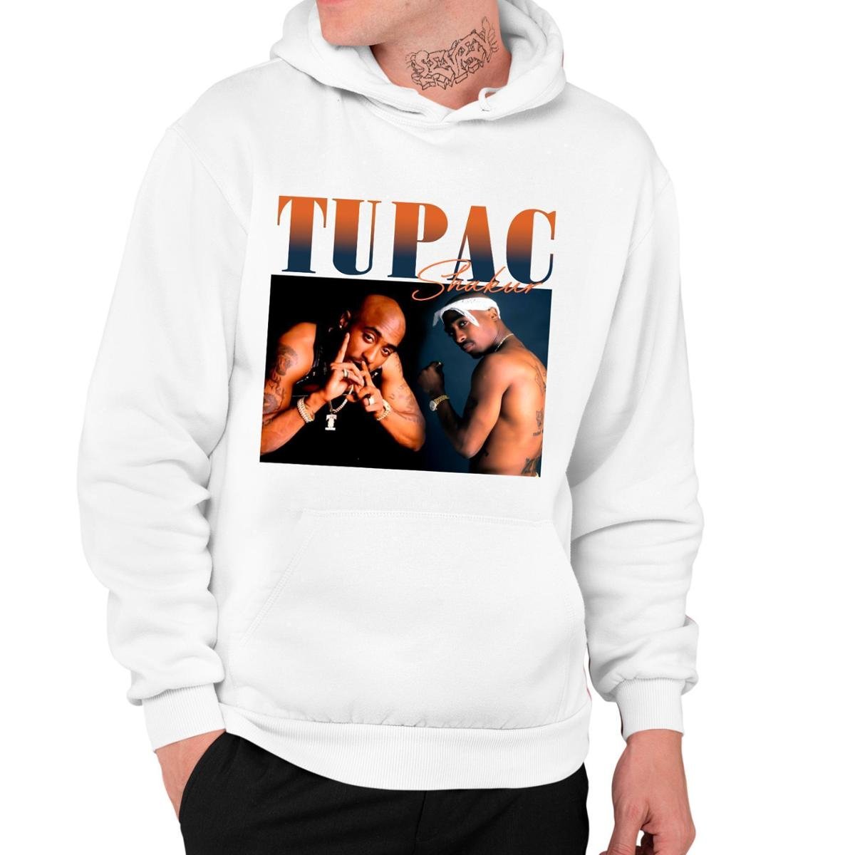 Moletom Unissex Canguru Estampado 2Pac Tupac Rapper - Branco | Netshoes