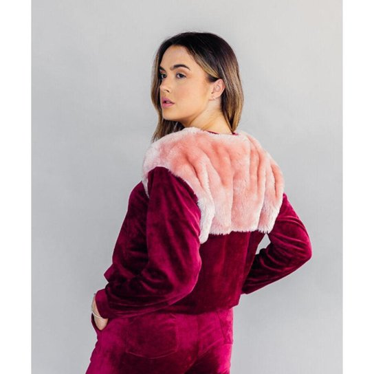 Moletom Veludo Com Pelo Sem Capuz Liso Conigli Vermelho