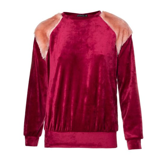 Moletom Veludo Com Pelo Sem Capuz Liso Conigli Vermelho