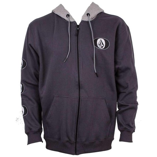 Moletom Volcom Canguru Ziper Oval Masculino - Cinza