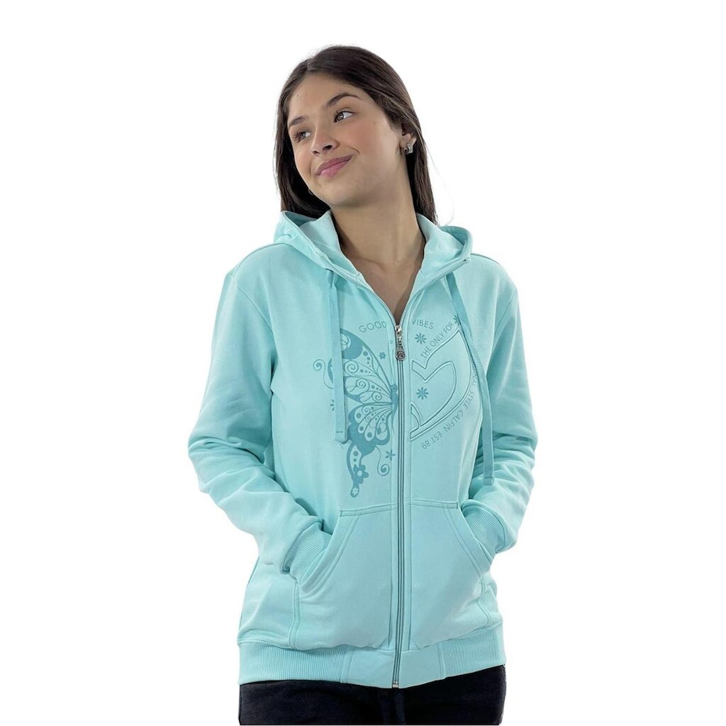 Moletom Ziper Feminino Aplique Borboleta Calfin