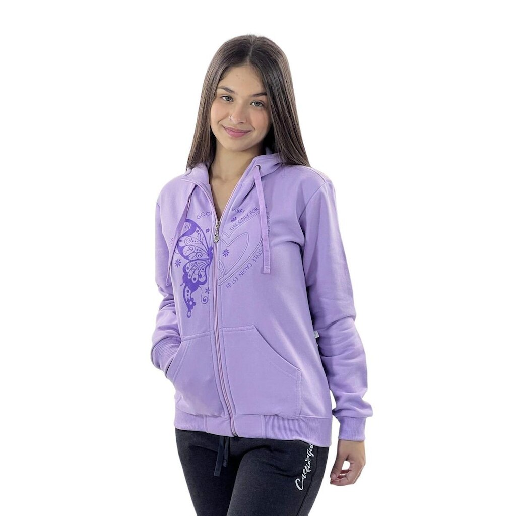 Moletom Ziper Feminino Aplique Borboleta Calfin