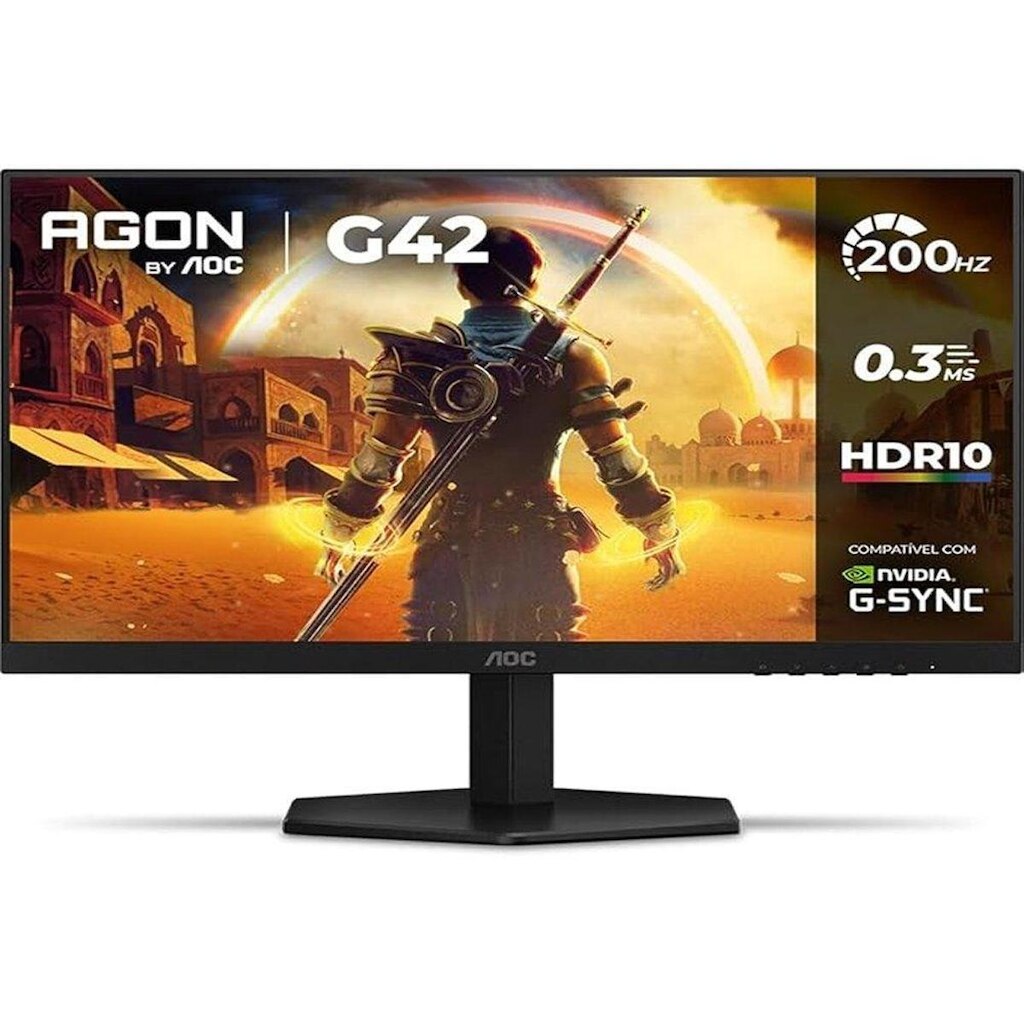 Monitor Gamer AOC 23.8", Full HD, 200Hz, 0.3ms, IPS, G-Sync, HDR, Ângulo Ajustável,- 24G42HE