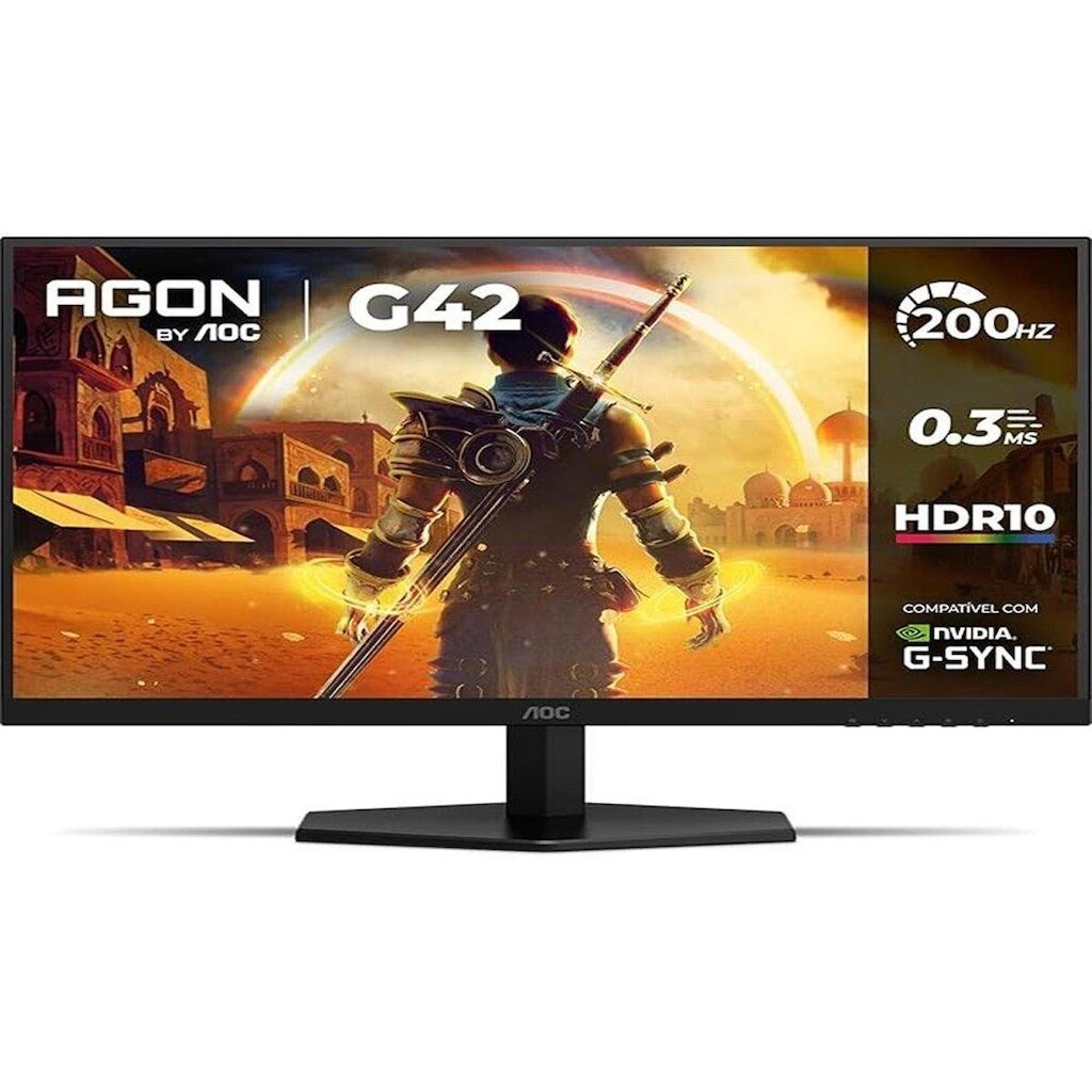 Monitor Gamer AOC 27", Full HD, 200Hz, 0.3ms, IPS, G-Sync, HDR, Ângulo Ajustável,- 27G42HE