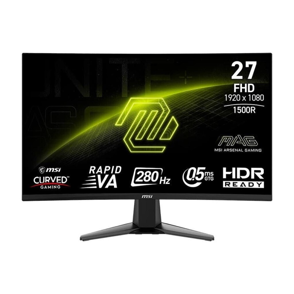 Monitor Gamer Curvo MSI MAG 27" FHD, 280Hz, 0.5ms, VA, Adaptive-Sync, DP e HDMI, HDR,- 276CXF