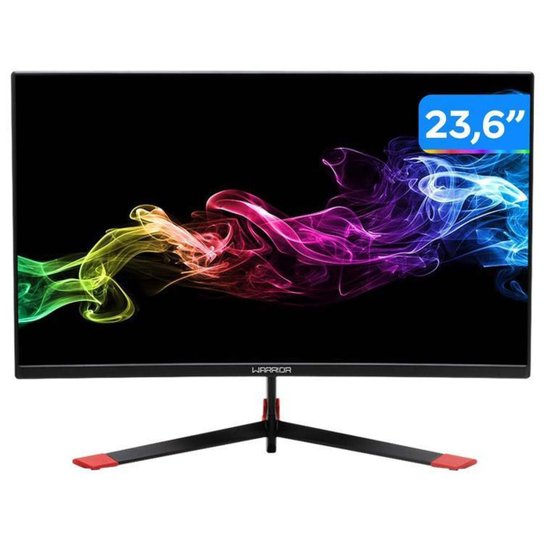 Monitor Gamer Warrior Kai 23,6” LED Curvo - Widescreen Full HD HDMI 144Hz 1ms - Preto+Vermelho