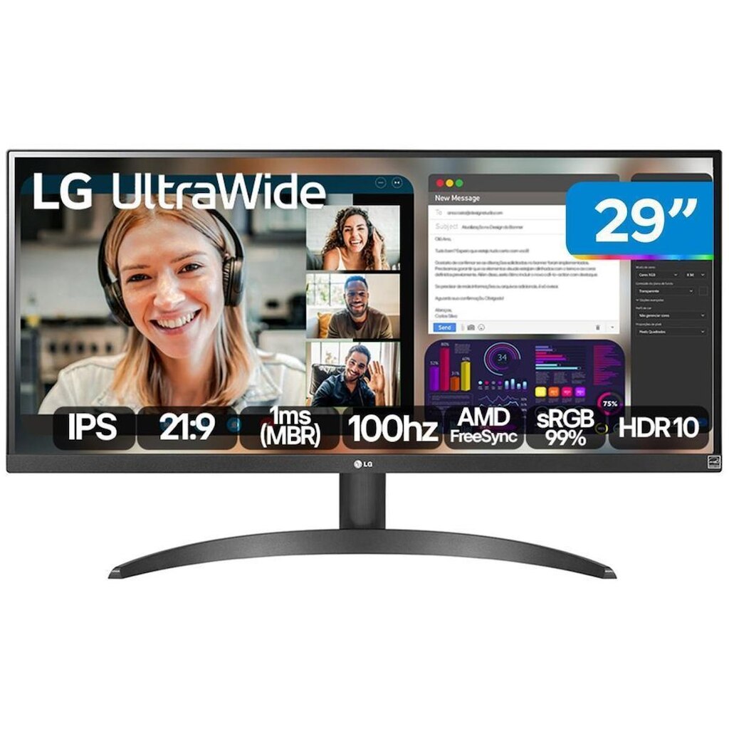 Monitor LG 29" Full HD 100Hz 1ms 29WQ500B-B IPS LED HDMI DisplayPort