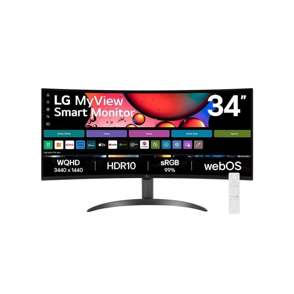 Monitor Smart Curvo LG MyView 34", WQHD, WebOs, ThinQ, Som Integrado