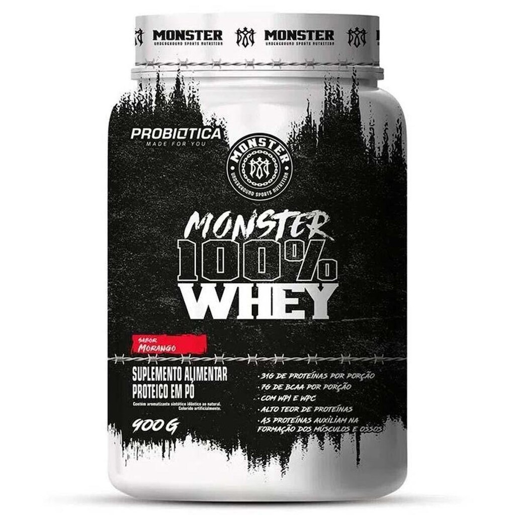 Monster 100% Whey 900G Concentrado Isolado Sabor Morango