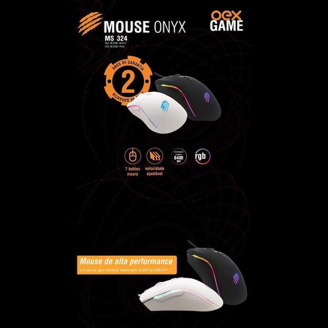 Mouse Gamer Onyx LED RGB Para PC Notebook OEX MS324 Branco