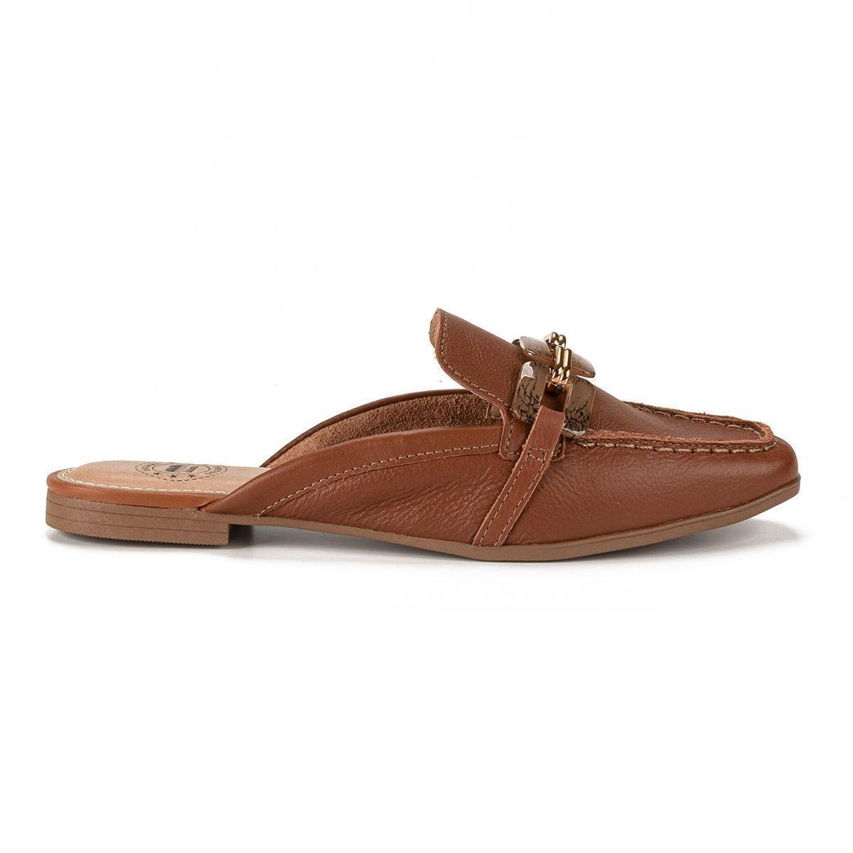 Mule Dakota Caramelo de Couro com Corrente | Dakota loja online de calçados  - Acesse já! - Mule Dakota Caramelo de Couro com Corrente | Dakota