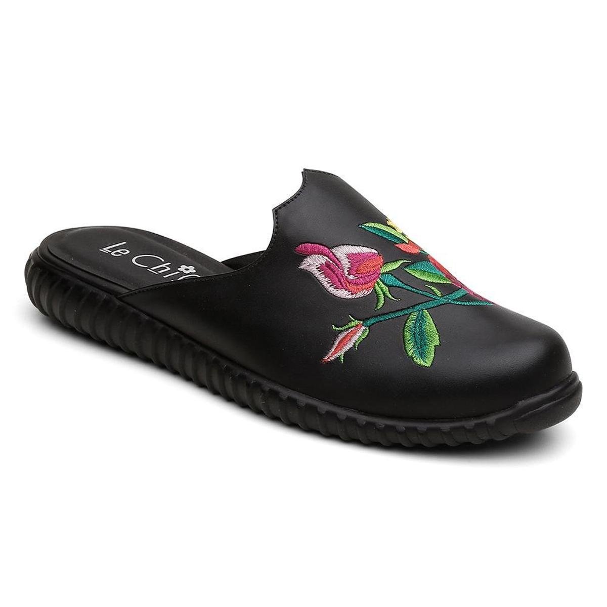 Mule Florentina Le Chic Bordado Floral Feminino - Preto | Netshoes
