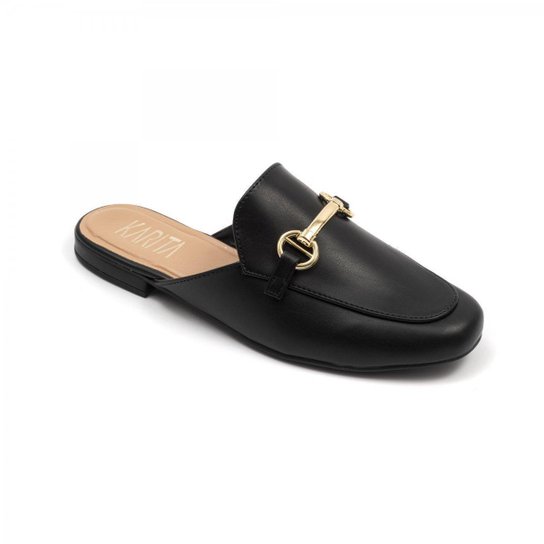 Mule Mocassim Feminino Preto Couro Confortável Bridão - Preto Menor preço em Mule Mocassim Feminino Preto Couro Confortável Bridão - Preto