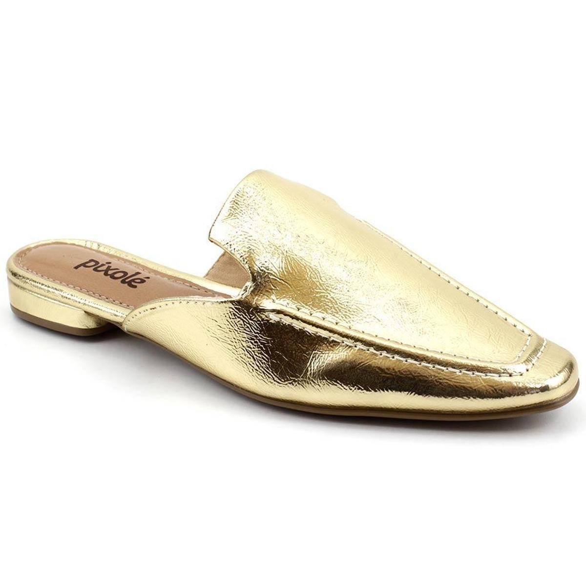 mule feminino dourado