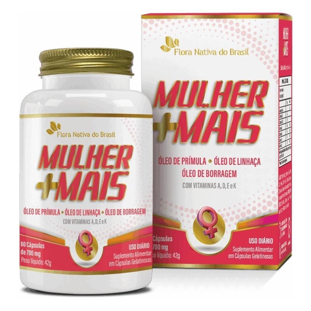 Mulher +Mais (Prímula, Linhaça, Borragem+ Vit Adek) 60 Cápsulas Flora Nativa