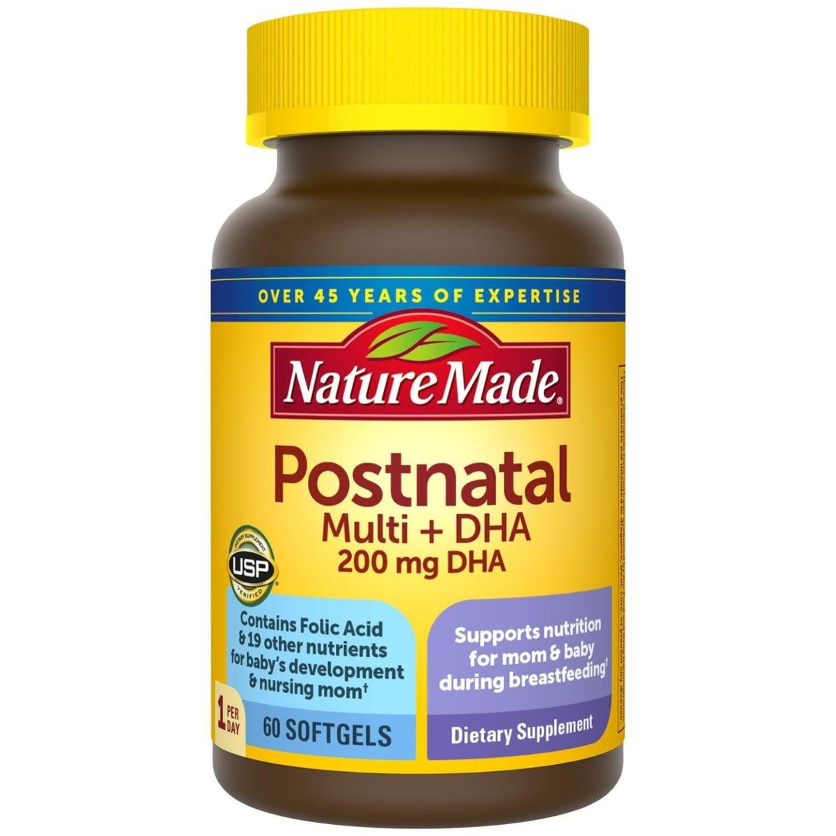 Multivitamínico pós-natal Nature Made + DHA 200 mg 60 cápsulas