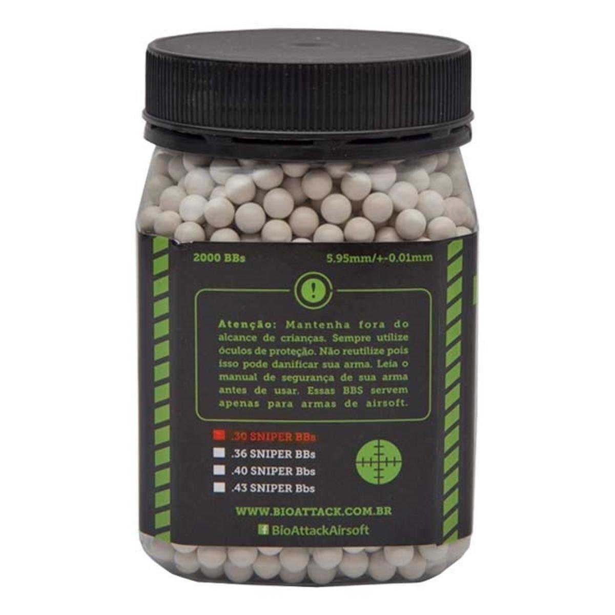 Munição para Airsoft BBs Sniper Series 0.30G 2000Un Bio Attack
