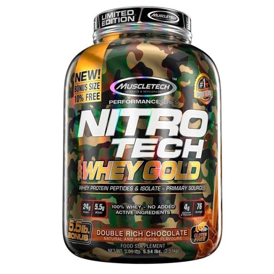 Nitro Tech 100% Whey Gold 2,51Kg Limited Edition - MuscleTech Menor preço em Nitro Tech 100% Whey Gold 2,51Kg Limited Edition - MuscleTech