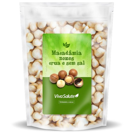 Nozes de Macadâmia sem Sal e Crua Viva Salute Embalada a Vácuo - 500g -