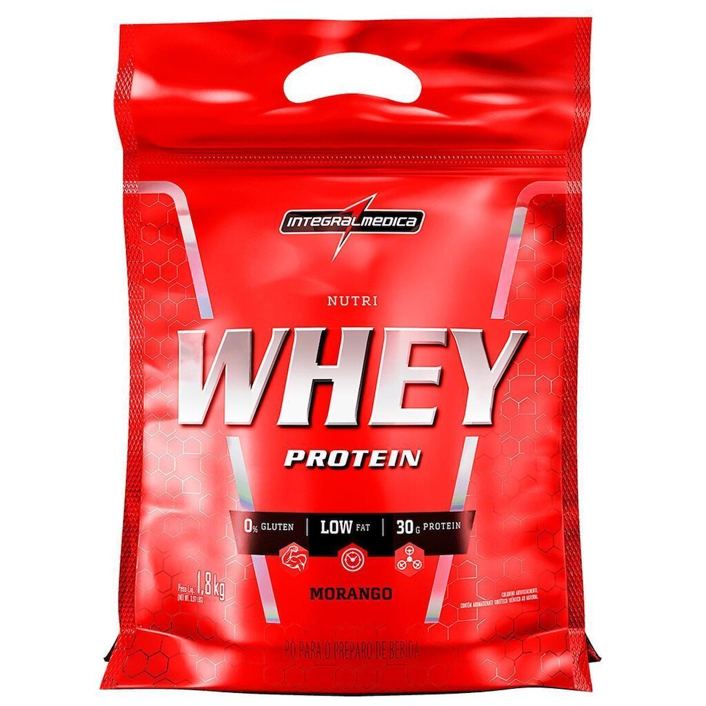 Nutri Whey Protein Isolado Concentrado Morango 1,8Kg Refil - Integralmedica