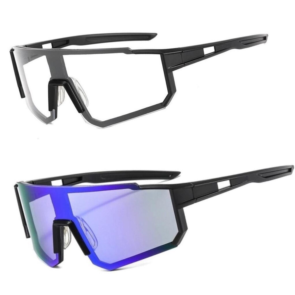 Óculos De Sol Esportivo Espelhado + Noturno Kit 2 Unidades