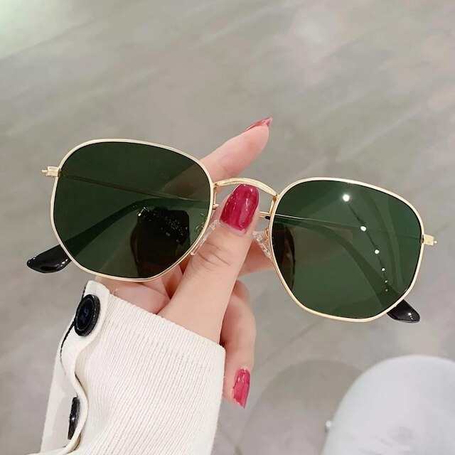 Óculos de sol feminino hexagonal Dourado