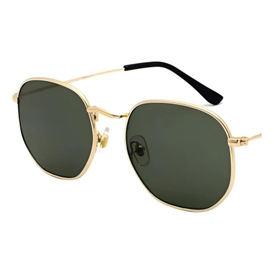 Óculos de sol feminino hexagonal Dourado