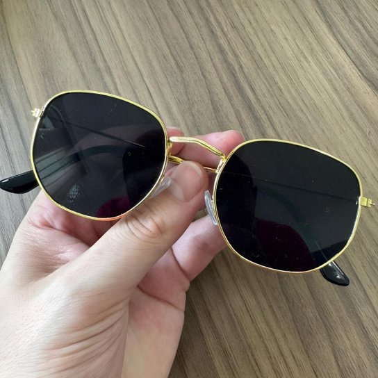 Óculos de sol feminino hexagonal Dourado