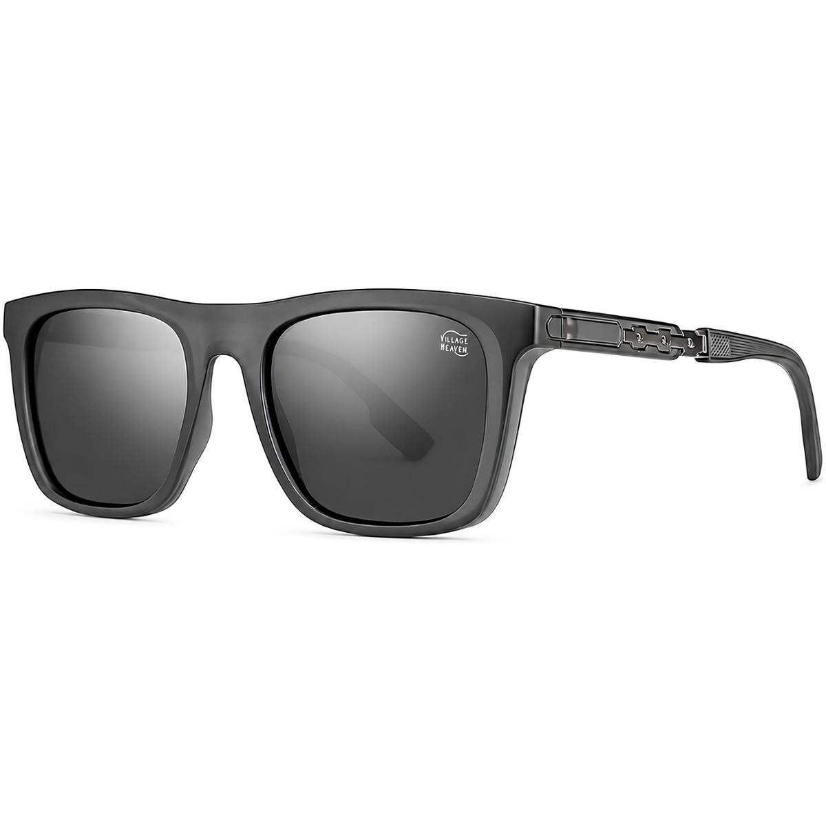 Óculos de Sol Masculino Polarizado Proteção UV400 Steampunk Armação Cinza Village Heaven 6139