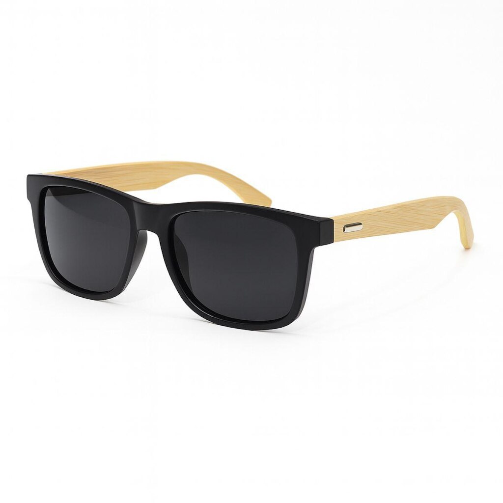 Óculos de Sol Masculino Preto com Hastes de Bambu UV400
