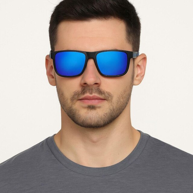 Óculos de Sol Masculino Preto com Lente Azul Espelhada UV400