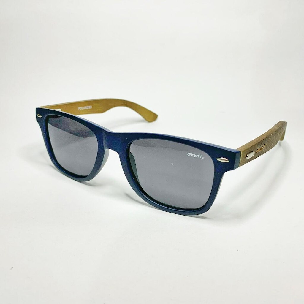 Óculos de Sol Polarizado Snowfly Proteção UV400 Marinho e Haste de Madeira