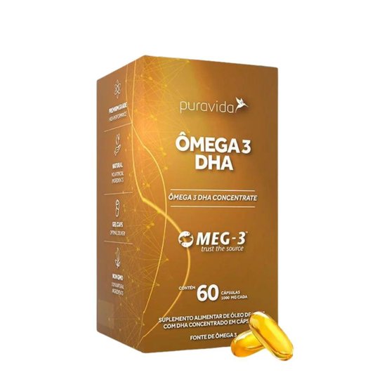 Ômega 3 EPA DHA Concentrado 60 Cápsulas 1000mg Pura Vida Bege Netshoes
