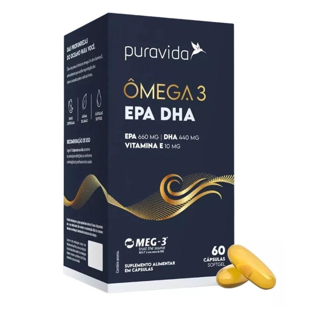 Ômega 3 EPA DHA Puravida 60 Cápsulas