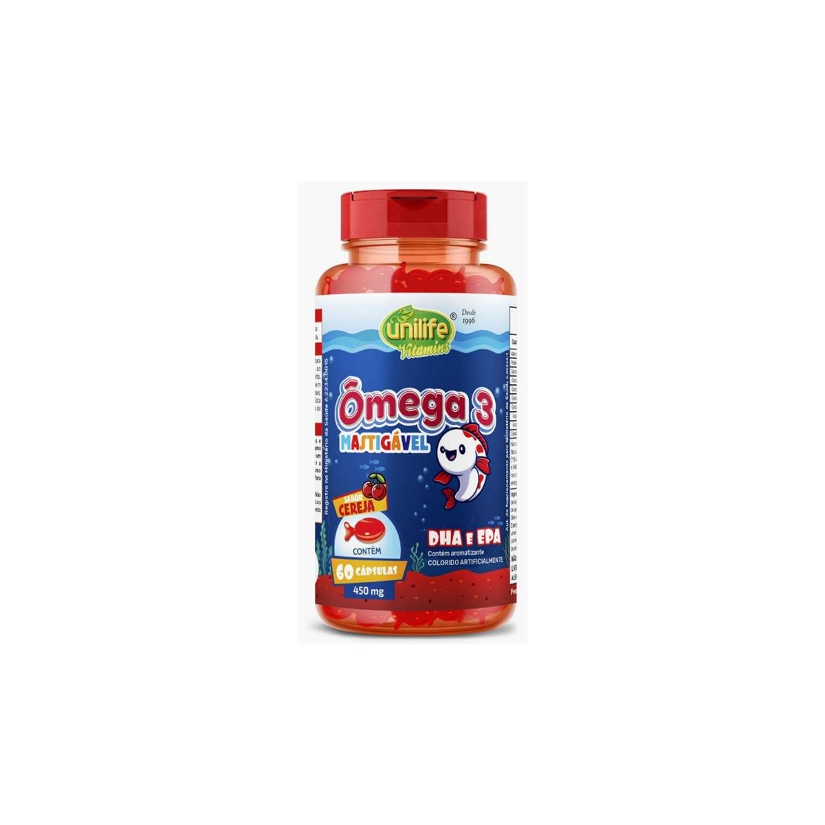 Ômega 3 Kids Mastigável Cereja 60 cps Dha e Epa Unilife