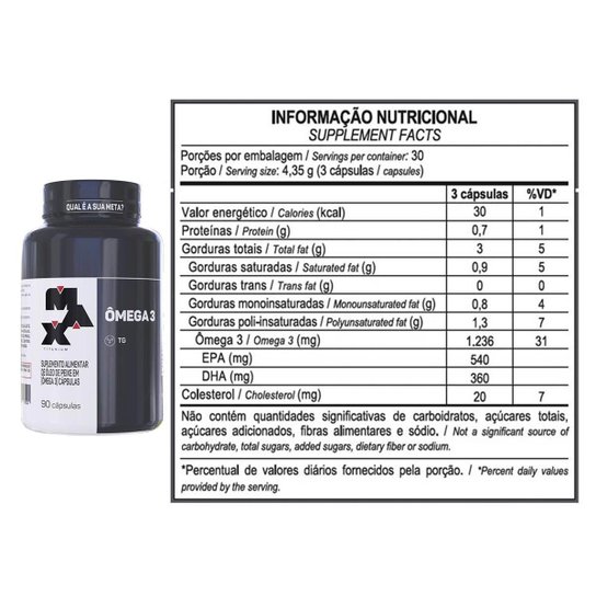 Ômega 3 Max Titanium 90 Cápsulas com EPA e DHA